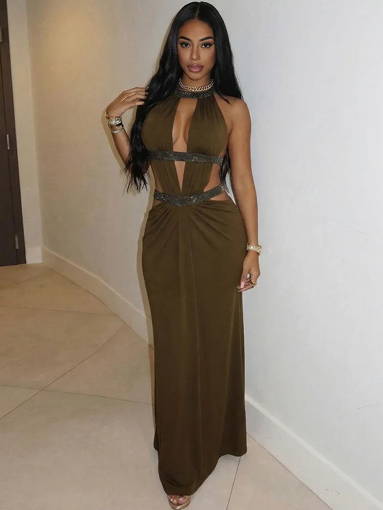 The Hollow Out Halter Maxi Gown