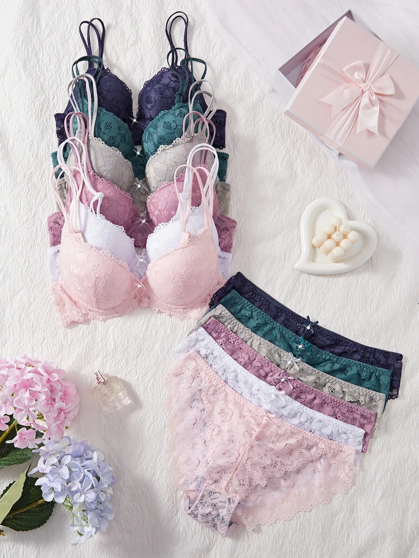6-Piece Floral Lace Push-Up Bra & Brief Set