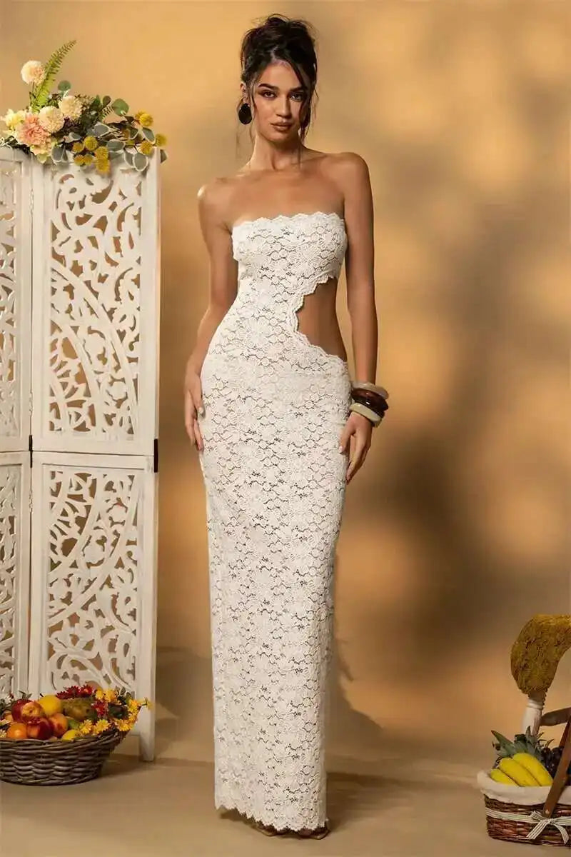 The Backless Off-Shoulder Lace Maxi Dress
