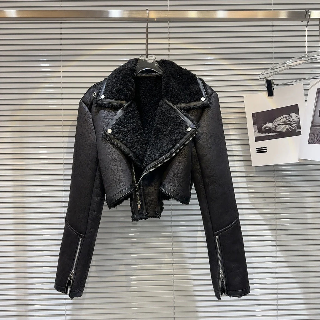 The Uptown Rebel Plush-Trim Moto Jacket