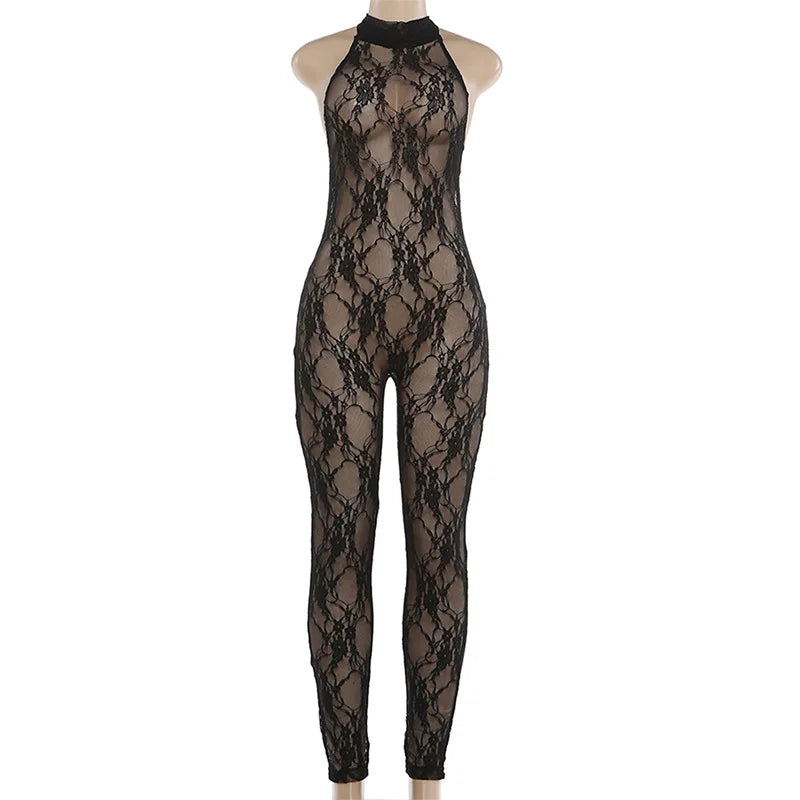 The Nightclub Siren Lace Mesh Jumpsuit