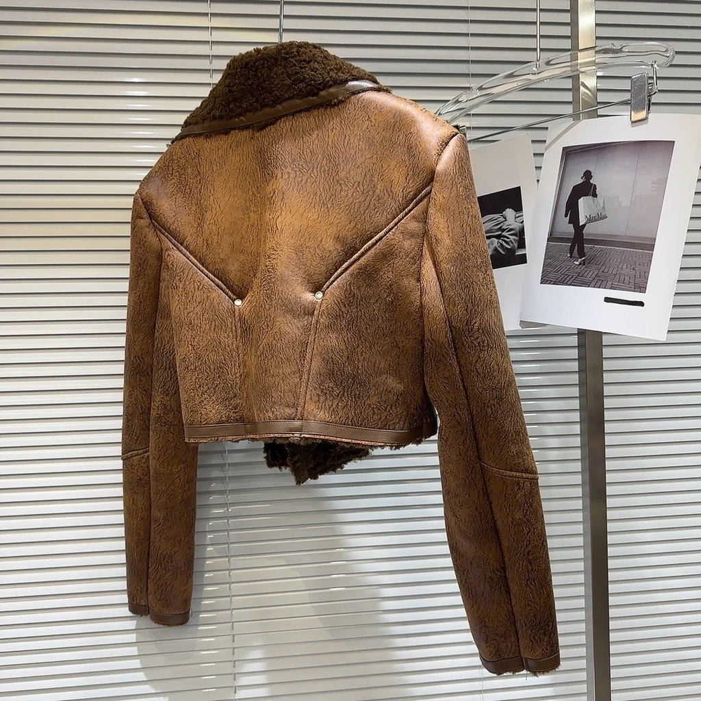 The Uptown Rebel Plush-Trim Moto Jacket