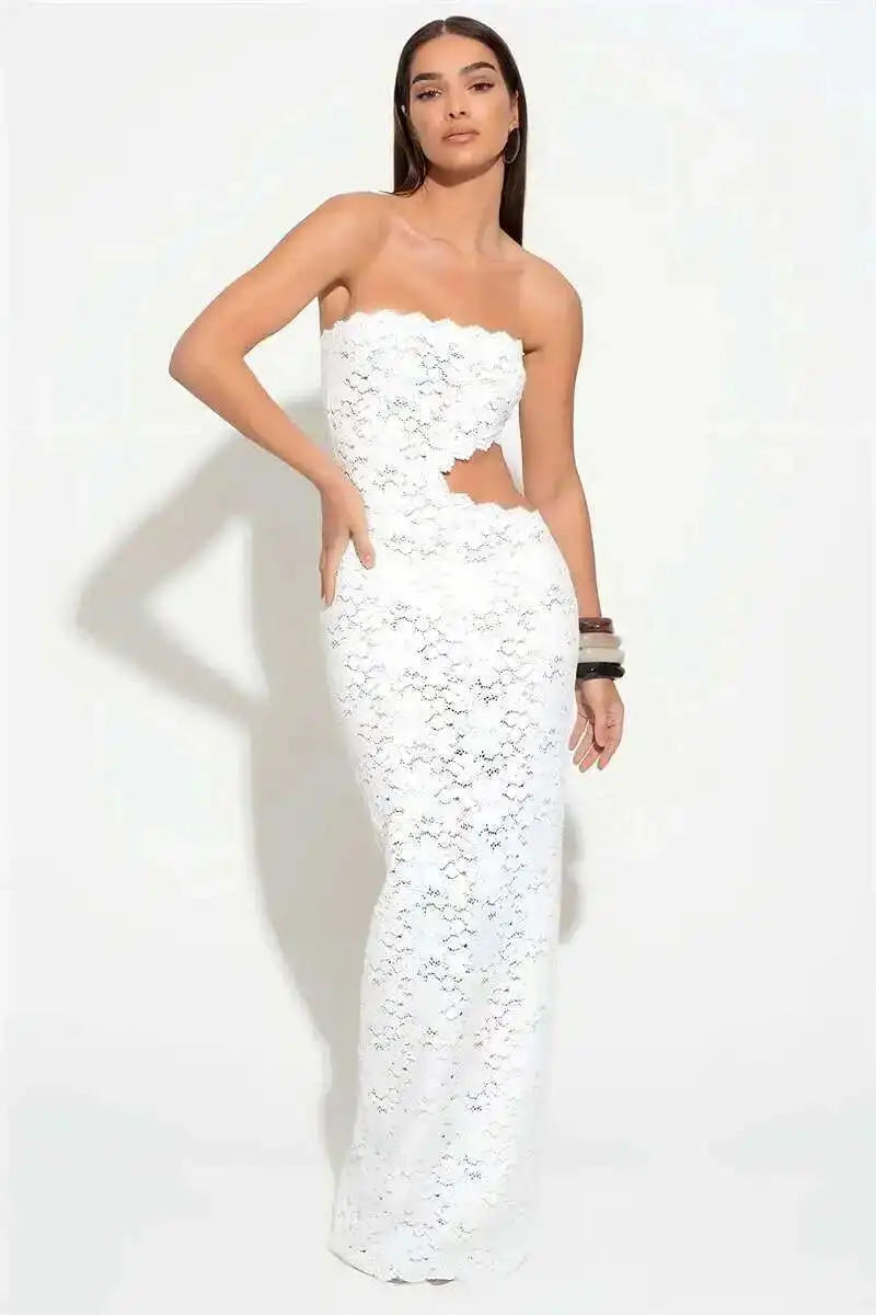 The Backless Off-Shoulder Lace Maxi Dress