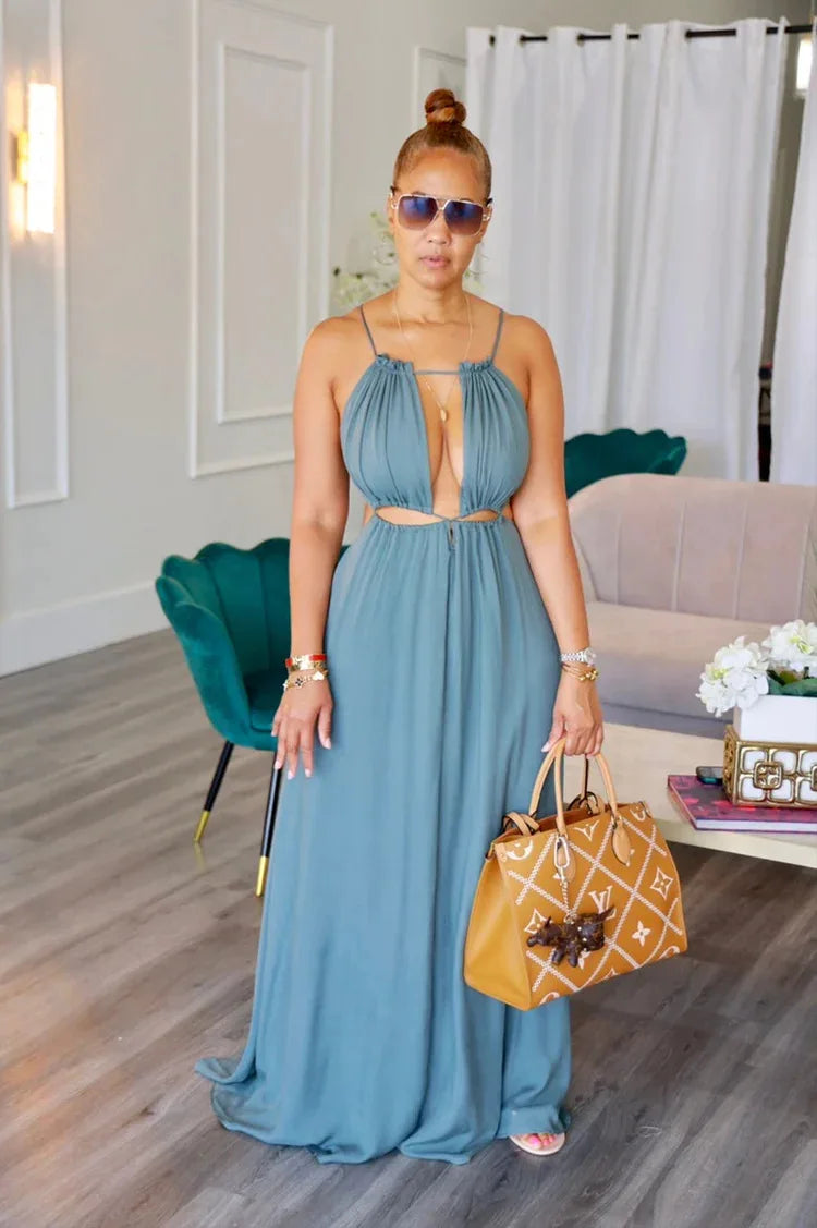 The Lace-Up Drawstring Sleeveless Maxi Dress