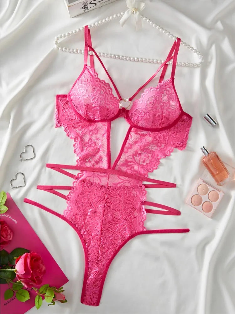 The Heart Embroidered Lace Bodysuit