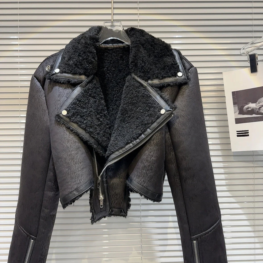 The Uptown Rebel Plush-Trim Moto Jacket