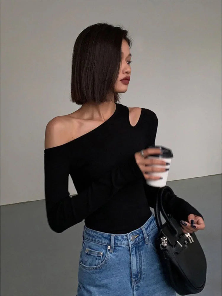 Off-Shoulder Long-Sleeve Knit Crop Top