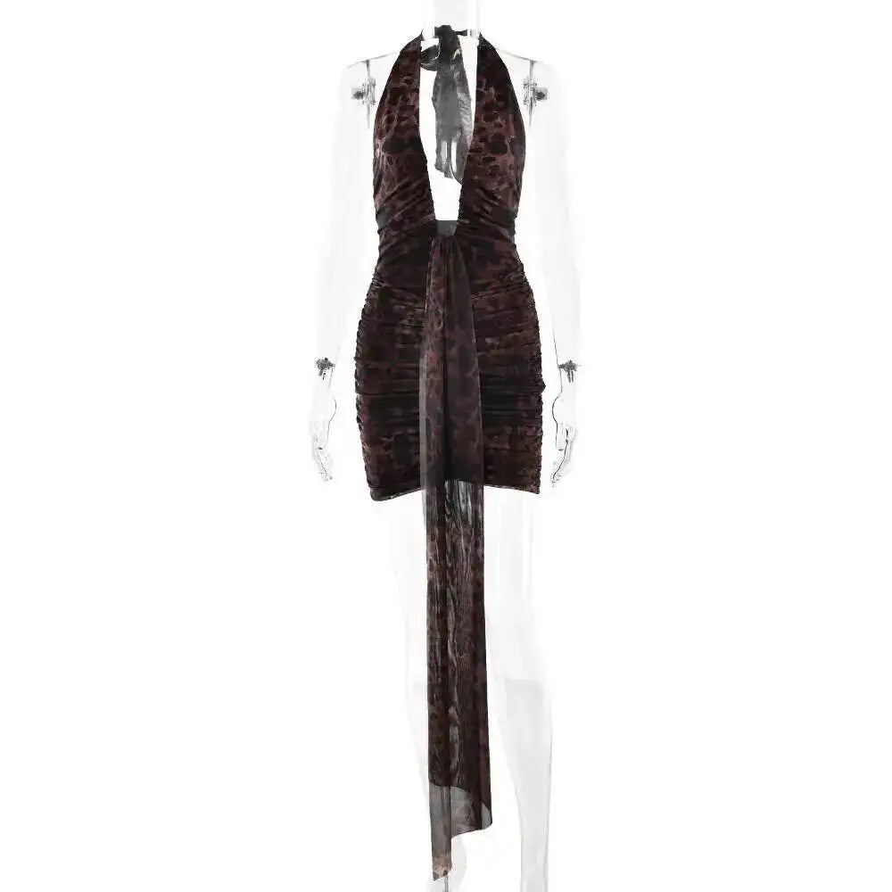 The Leopard Print Halter Pleated Mini Dress