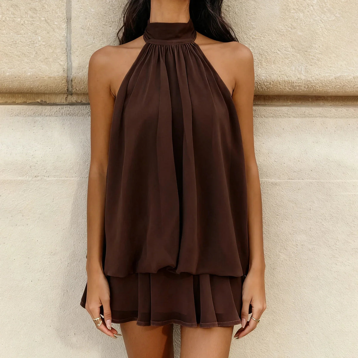 The Clubhouse Halter Open Back Mini Dress