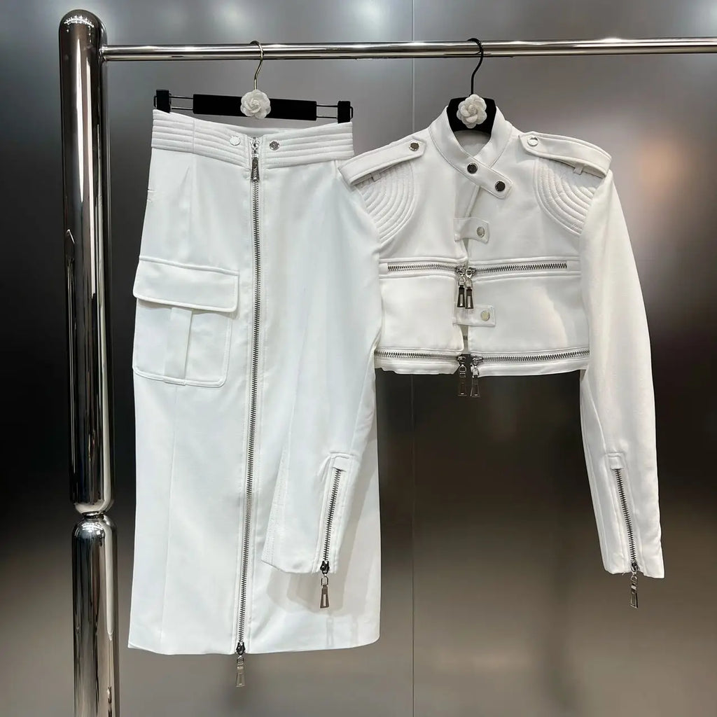 The Downtown Edge Moto Jacket & Cargo Skirt Separates