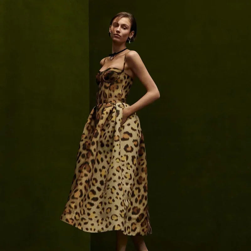 The Leopard Print Sling A-Line Dress
