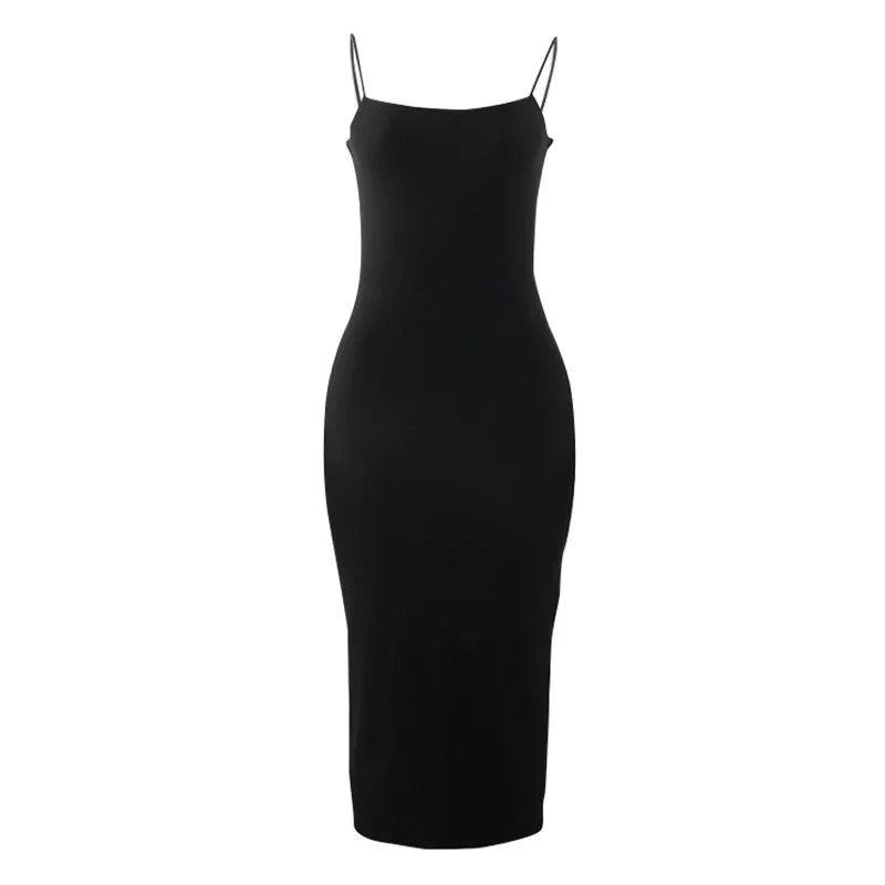 Square Neck Spaghetti Strap Backless Bodycon Maxi Dress