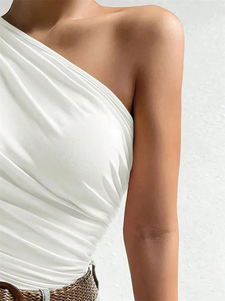 One-Shoulder Ruched Tank Top