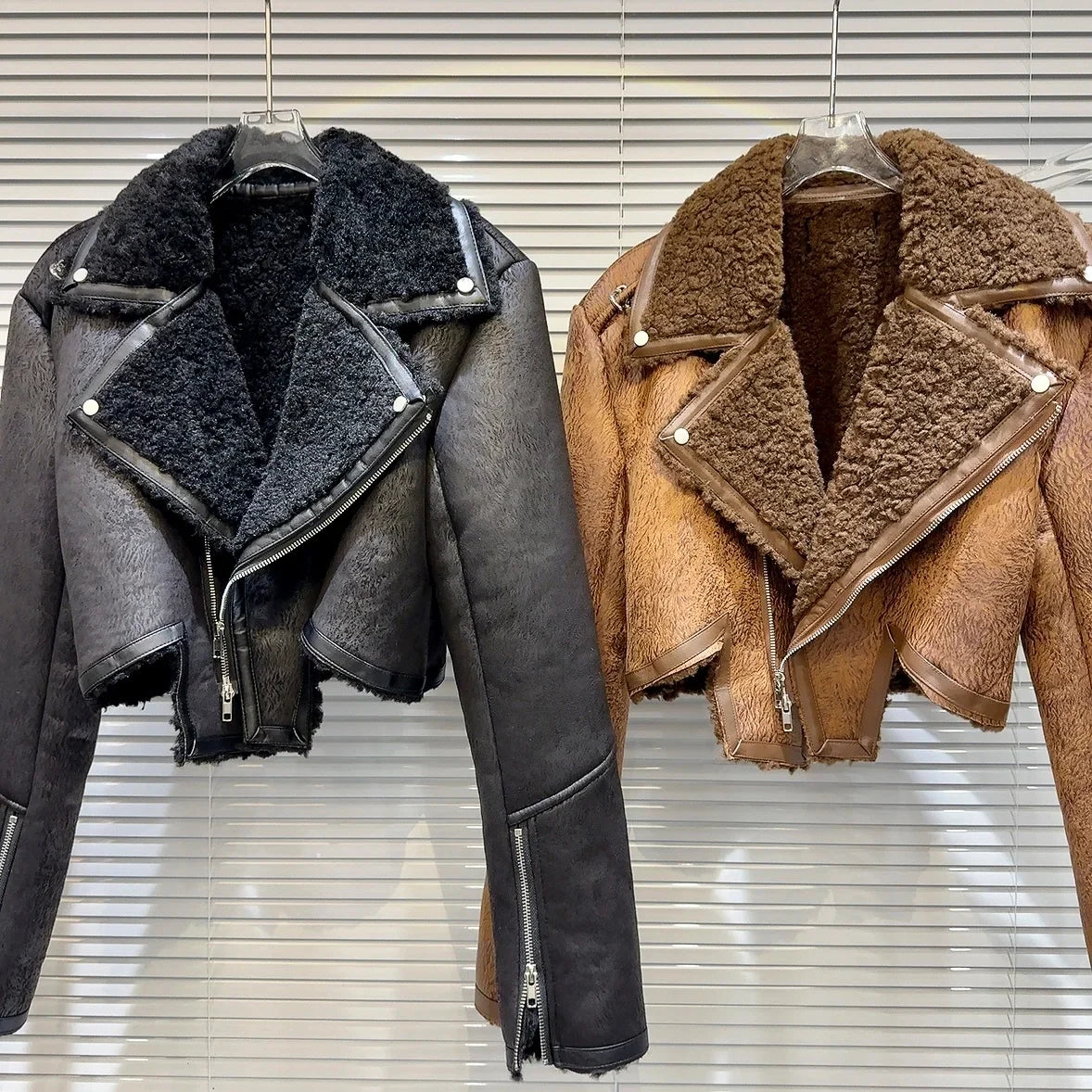 The Uptown Rebel Plush-Trim Moto Jacket