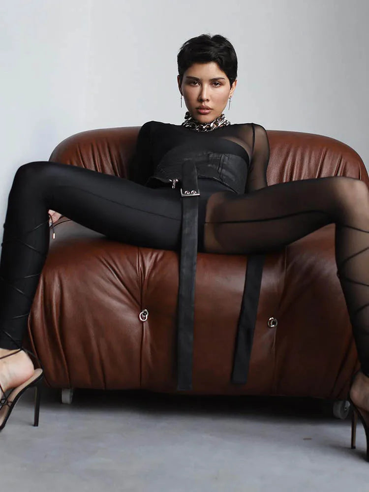 The Sheer Mesh Skinny Zip Jumpsuit