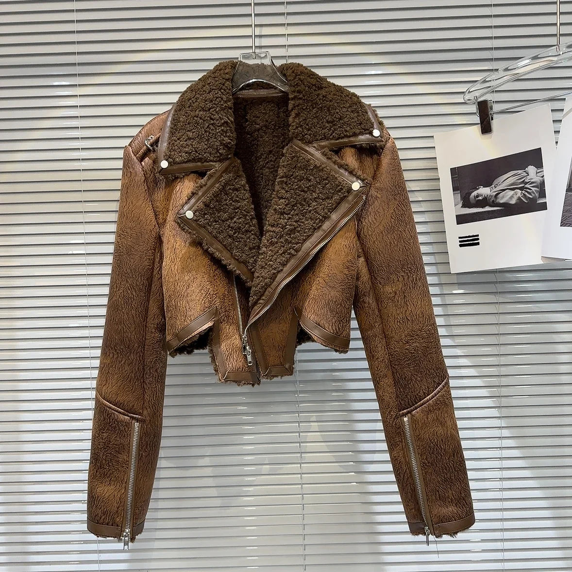 The Uptown Rebel Plush-Trim Moto Jacket