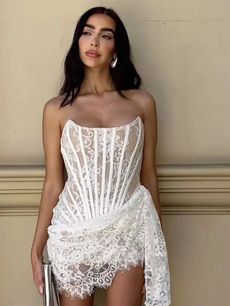 The Lace Liaison Strapless Corset Mini Dress