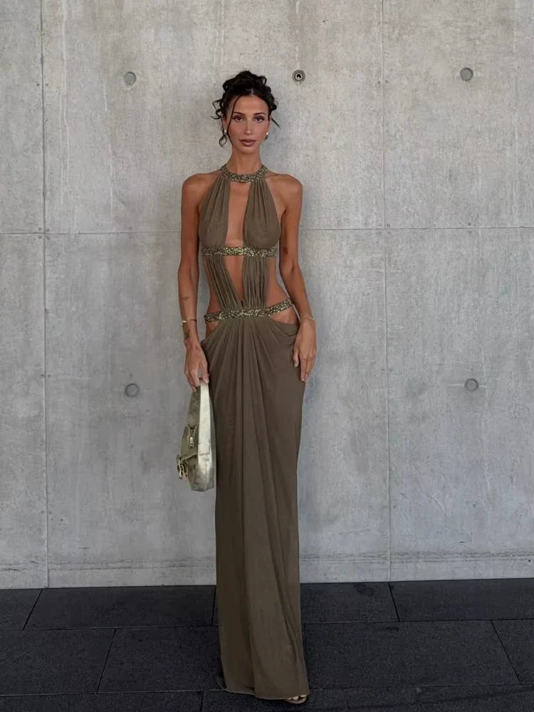 The Hollow Out Halter Maxi Gown
