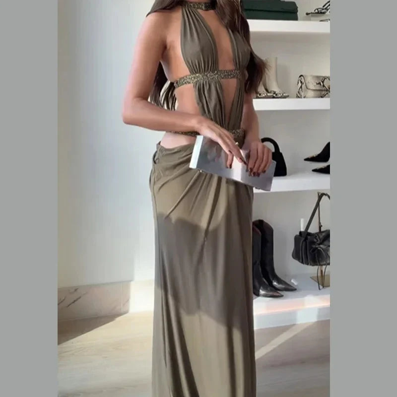 The Hollow Out Halter Maxi Gown
