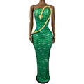 The Emerald Serpent Strapless Rhinestone Gown