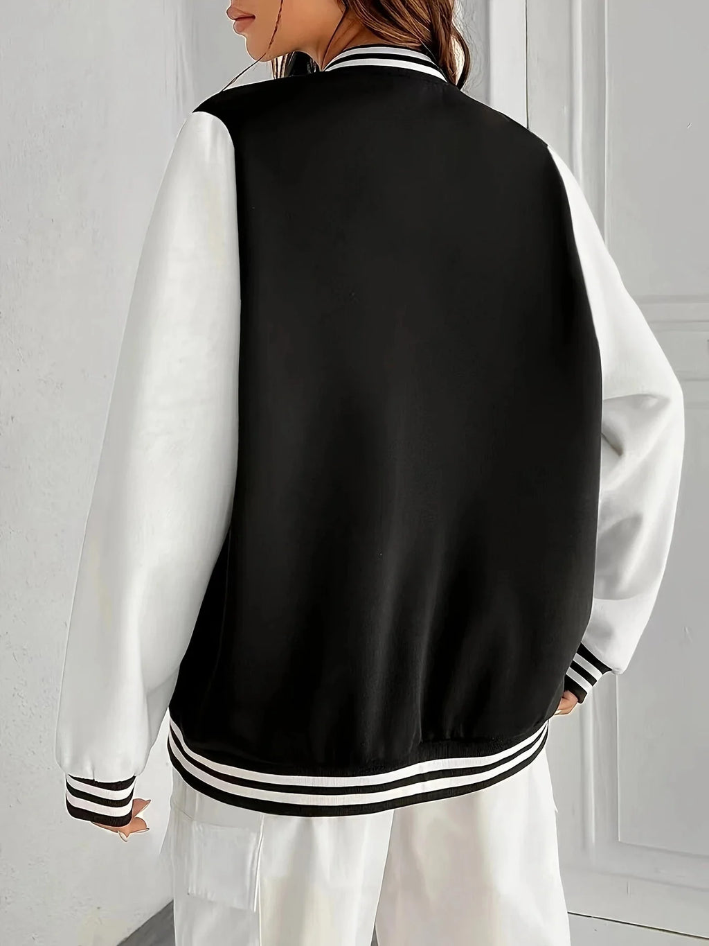 The Oversized Solid Color Baseball Jacket