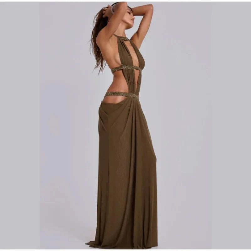 The Hollow Out Halter Maxi Gown
