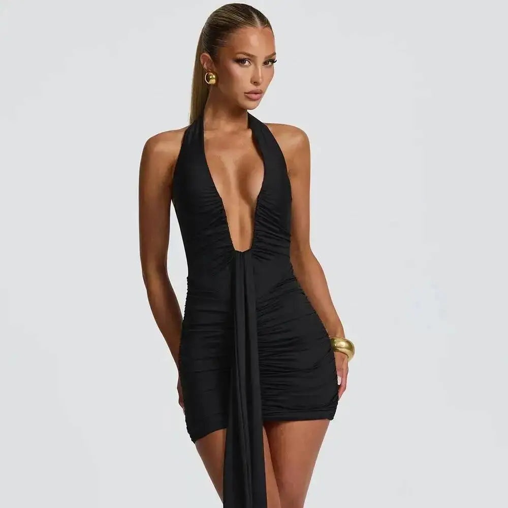 The Leopard Print Halter Pleated Mini Dress