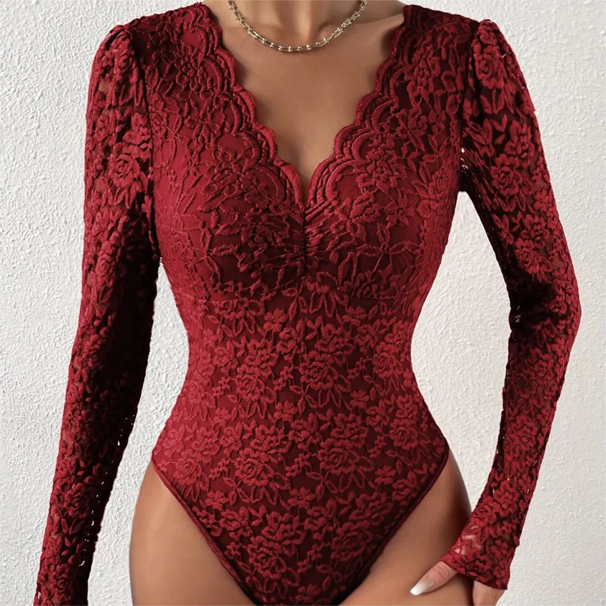 The Lace Poise Scalloped V-Neck Bodysuit