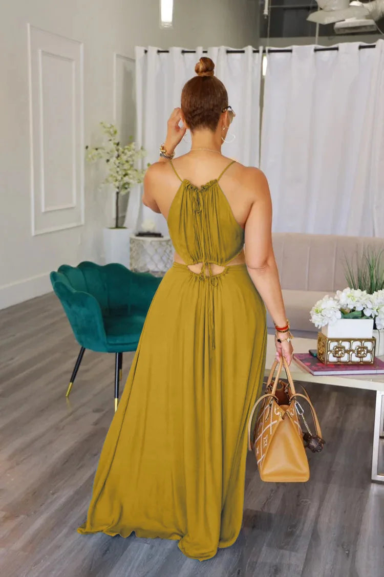 The Lace-Up Drawstring Sleeveless Maxi Dress