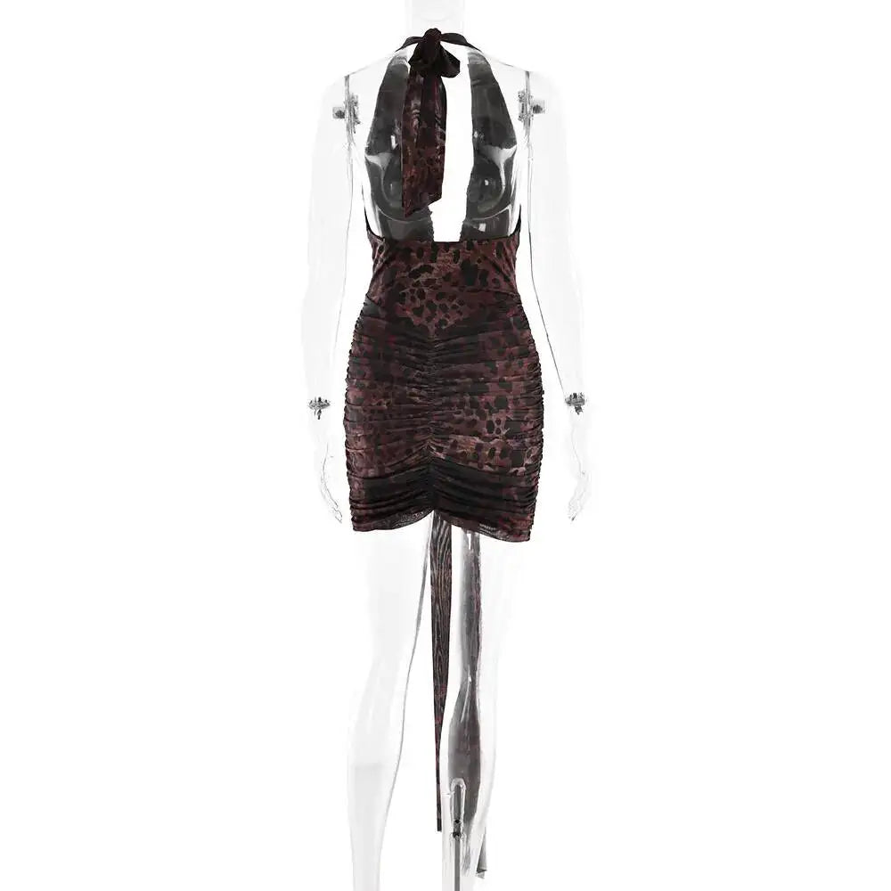 The Leopard Print Halter Pleated Mini Dress