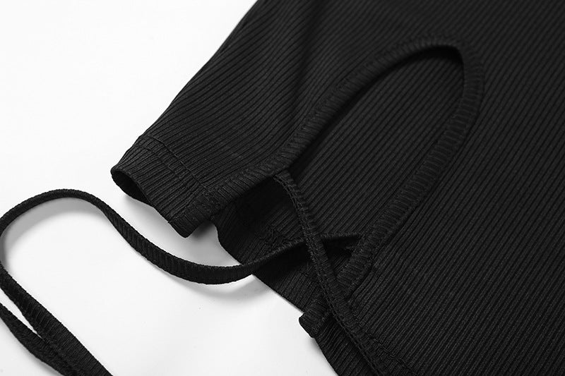 The Noir Edge Cold-Shoulder Mini Dress