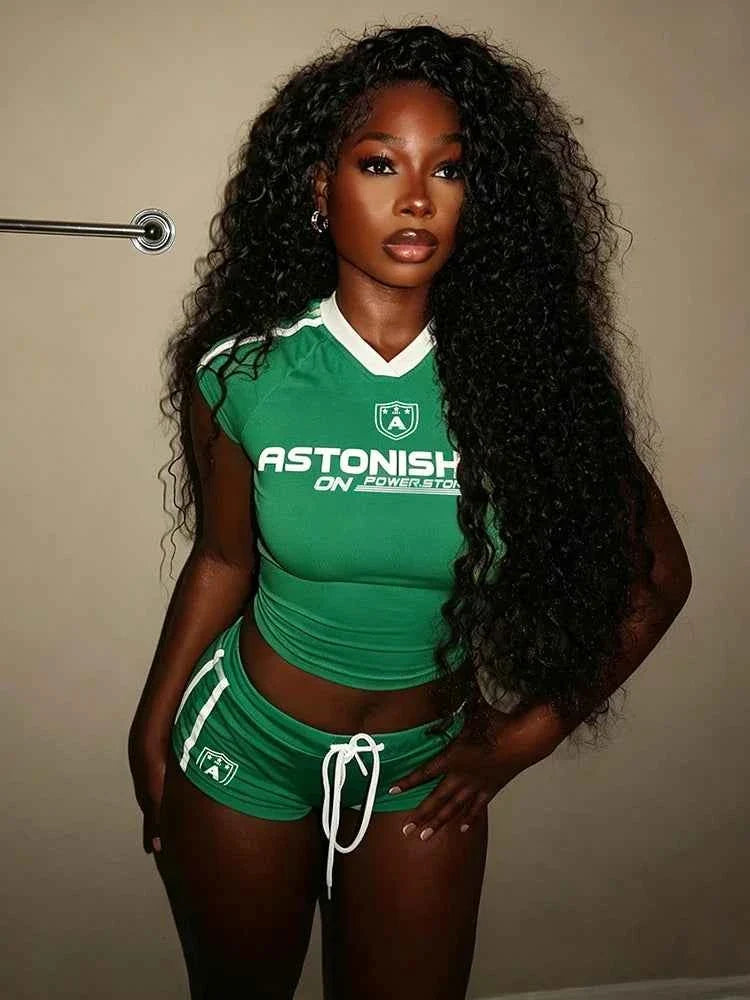 Sporty Jersey Crop Top & Micro Shorts Set | Soccer-Inspired Streetwear