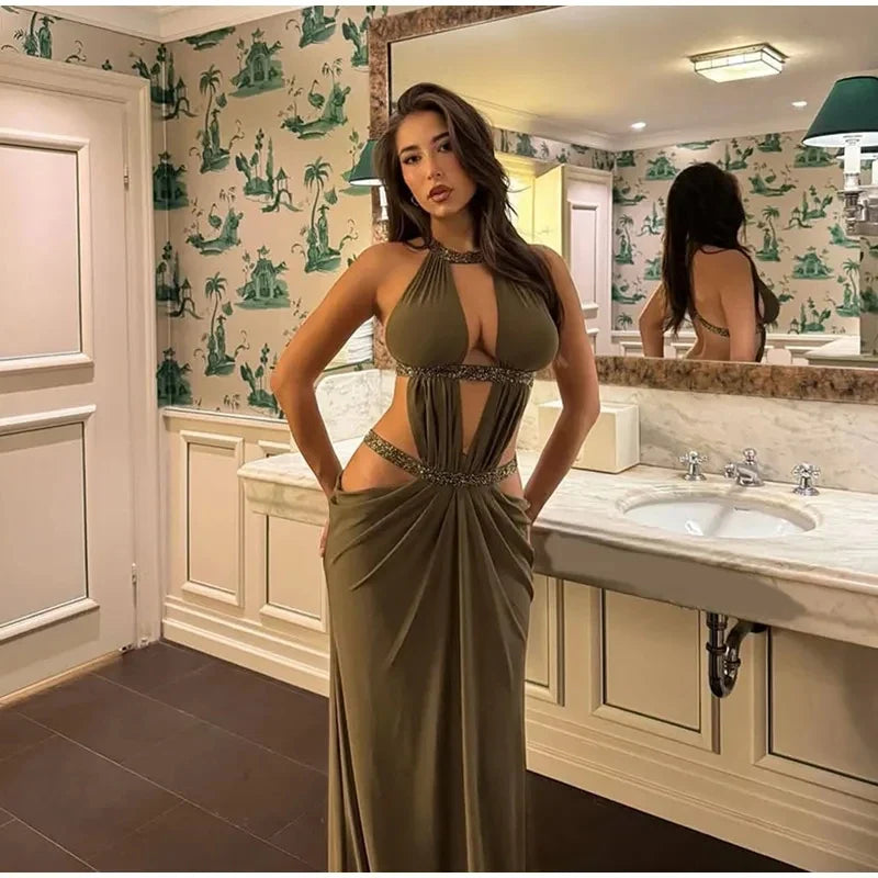 The Hollow Out Halter Maxi Gown