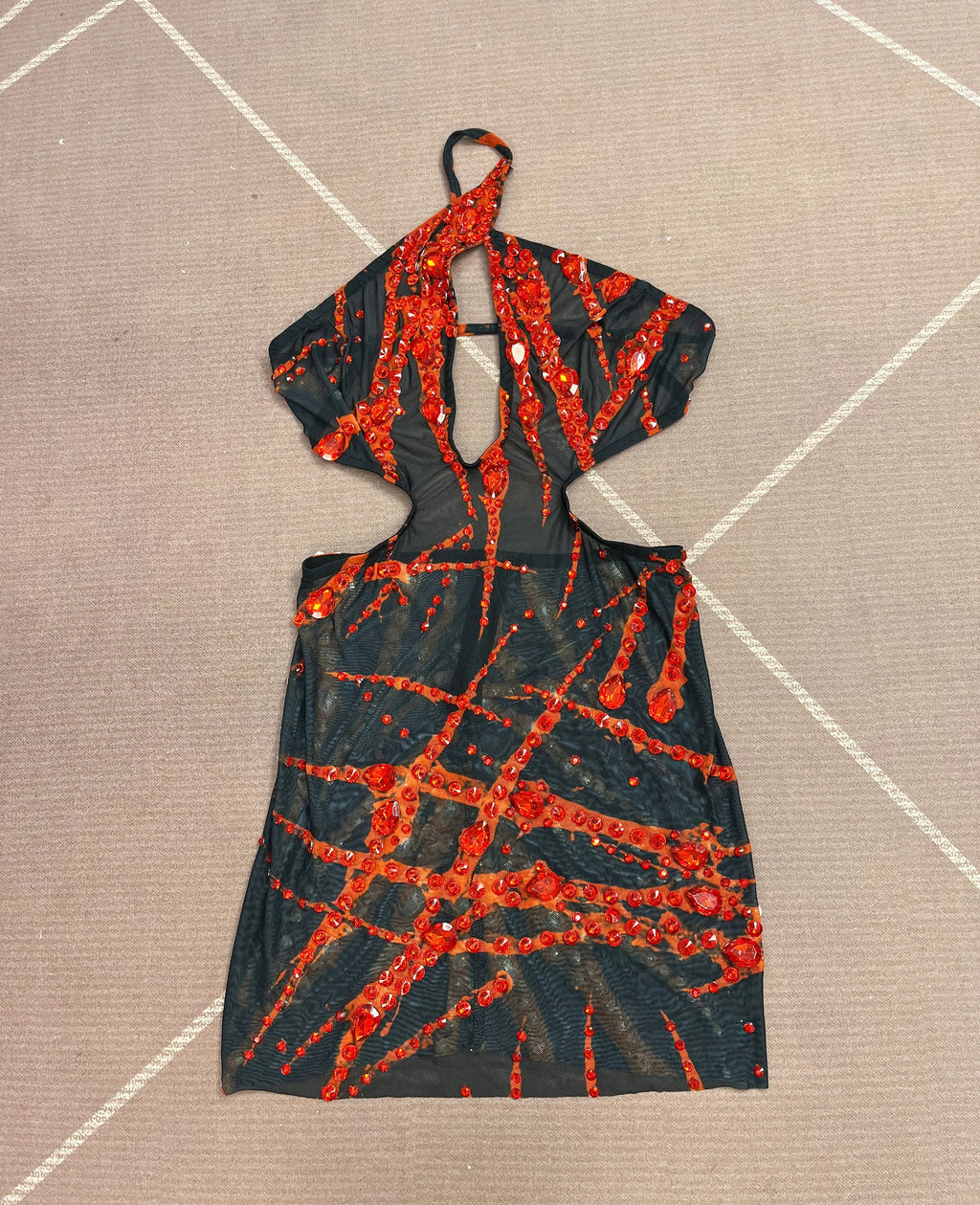 The Crimson Flame Rhinestone Mini Dress