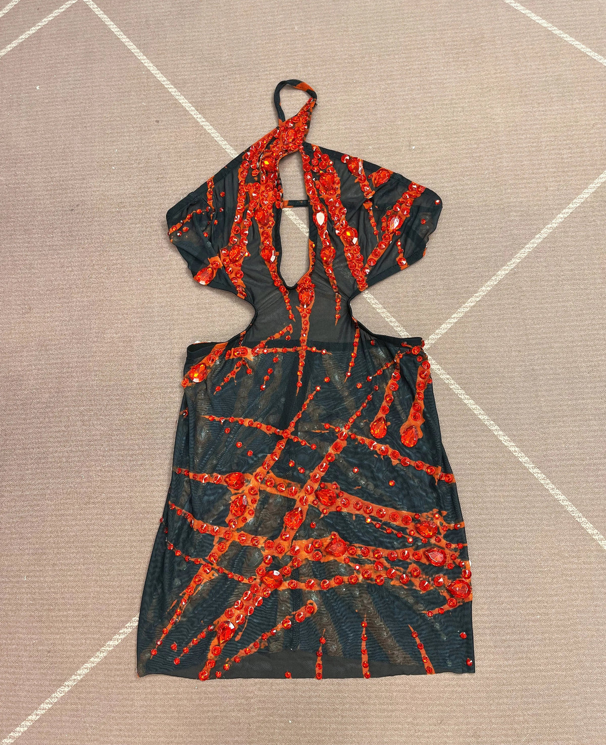 The Crimson Flame Rhinestone Mini Dress