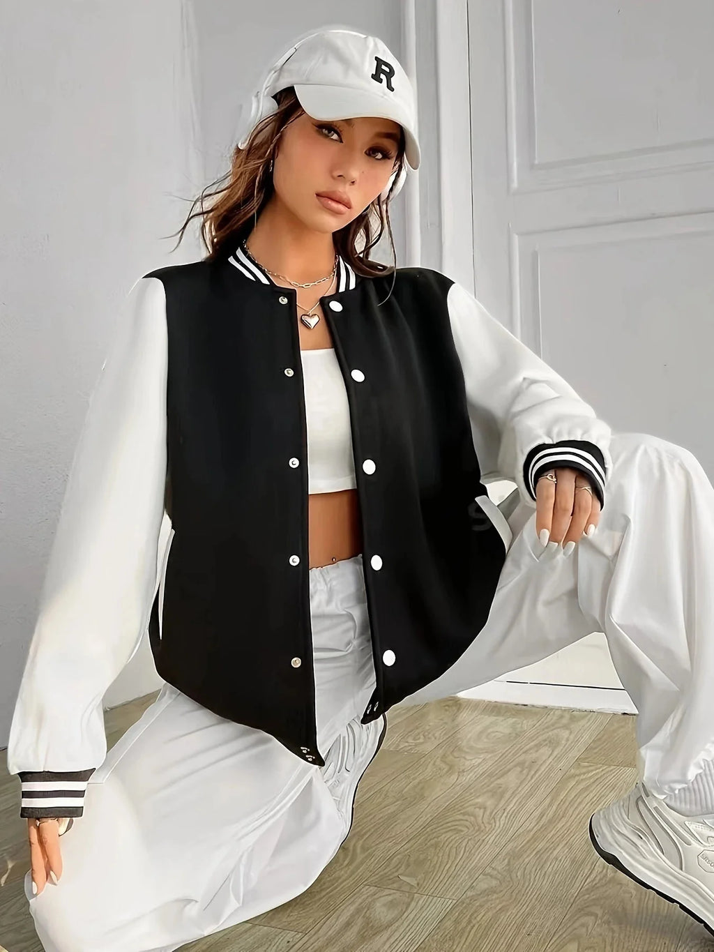 The Oversized Solid Color Baseball Jacket