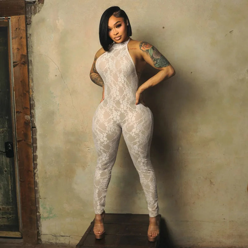 The Nightclub Siren Lace Mesh Jumpsuit