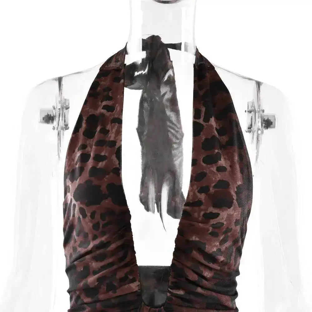 The Leopard Print Halter Pleated Mini Dress