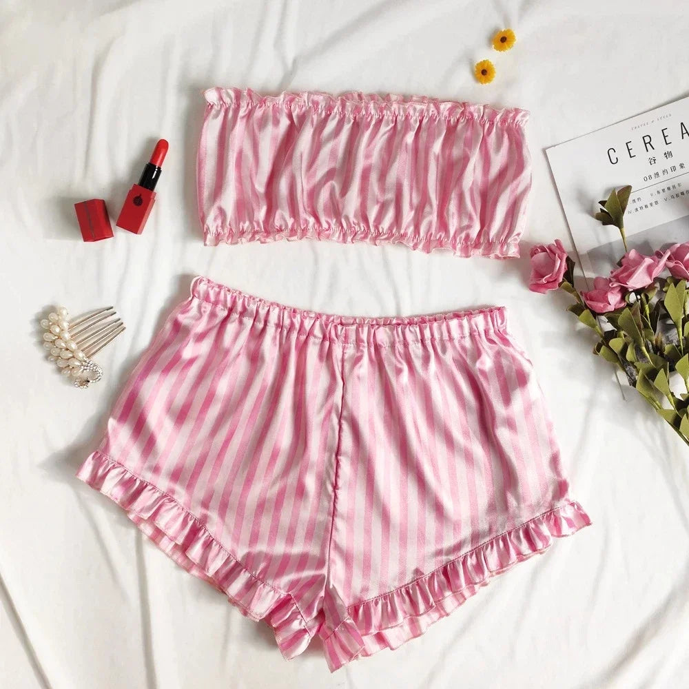 The Satin Wind-Down Bandeau & Shorts Pajama Set