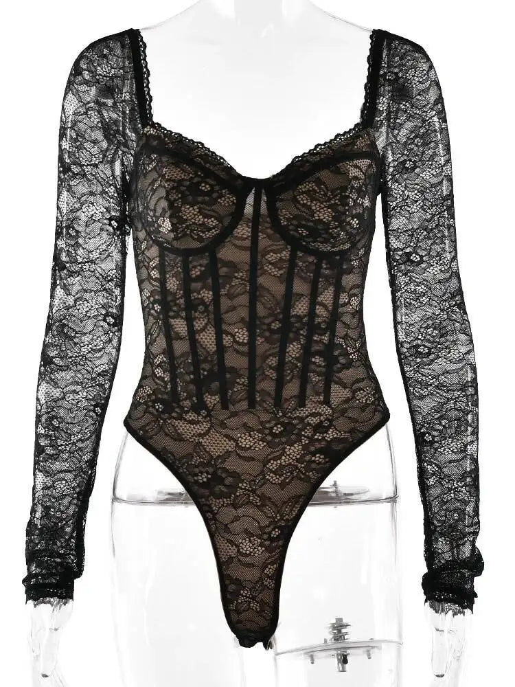The Sheer Lace Square Collar Bodysuit