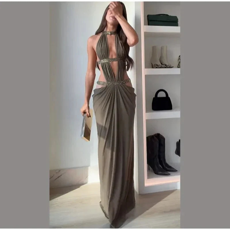 The Hollow Out Halter Maxi Gown