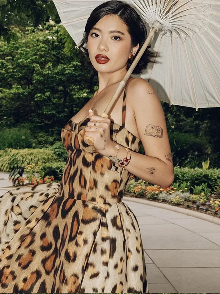 The Leopard Print Sling A-Line Dress