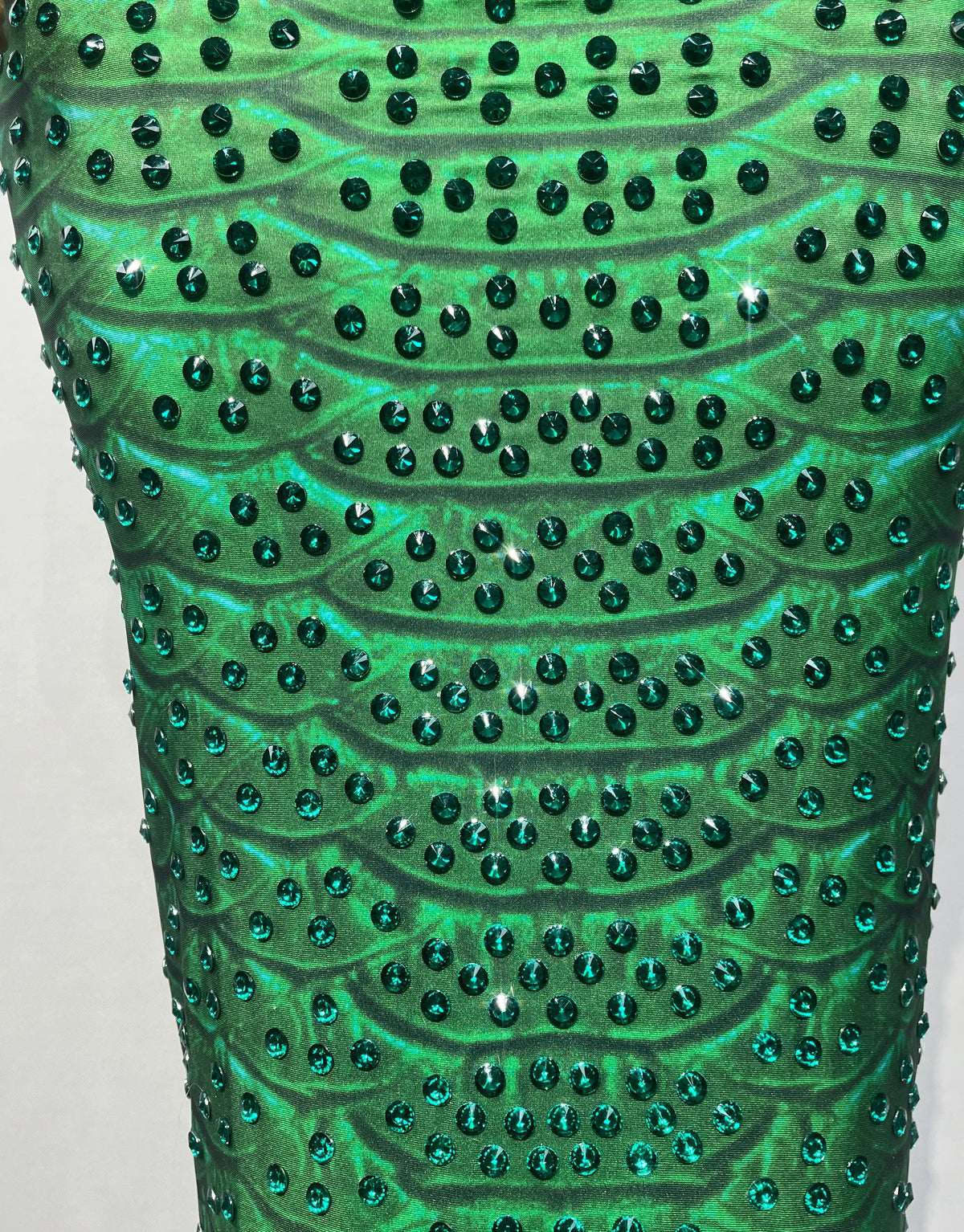 The Emerald Serpent Strapless Rhinestone Gown