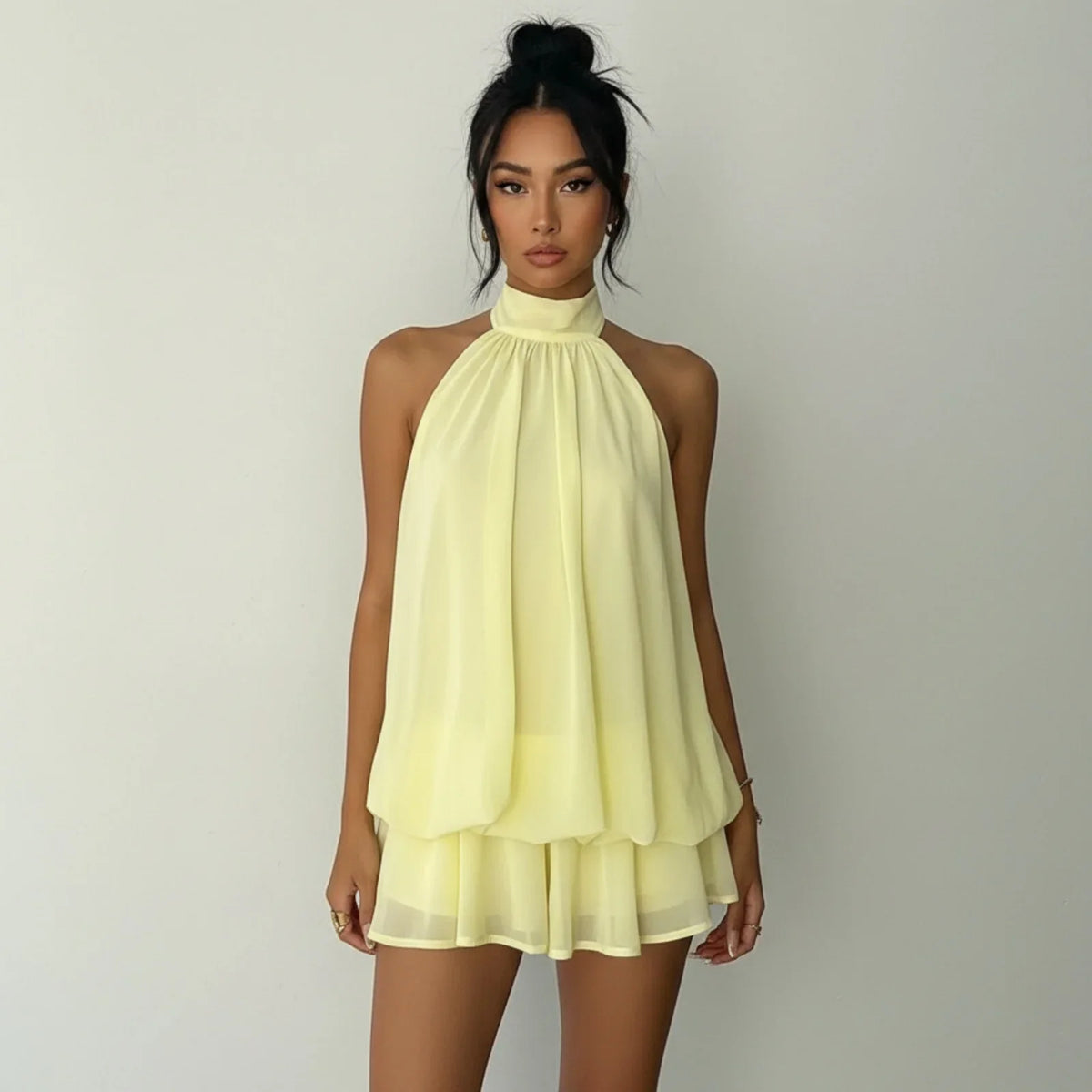 The Clubhouse Halter Open Back Mini Dress