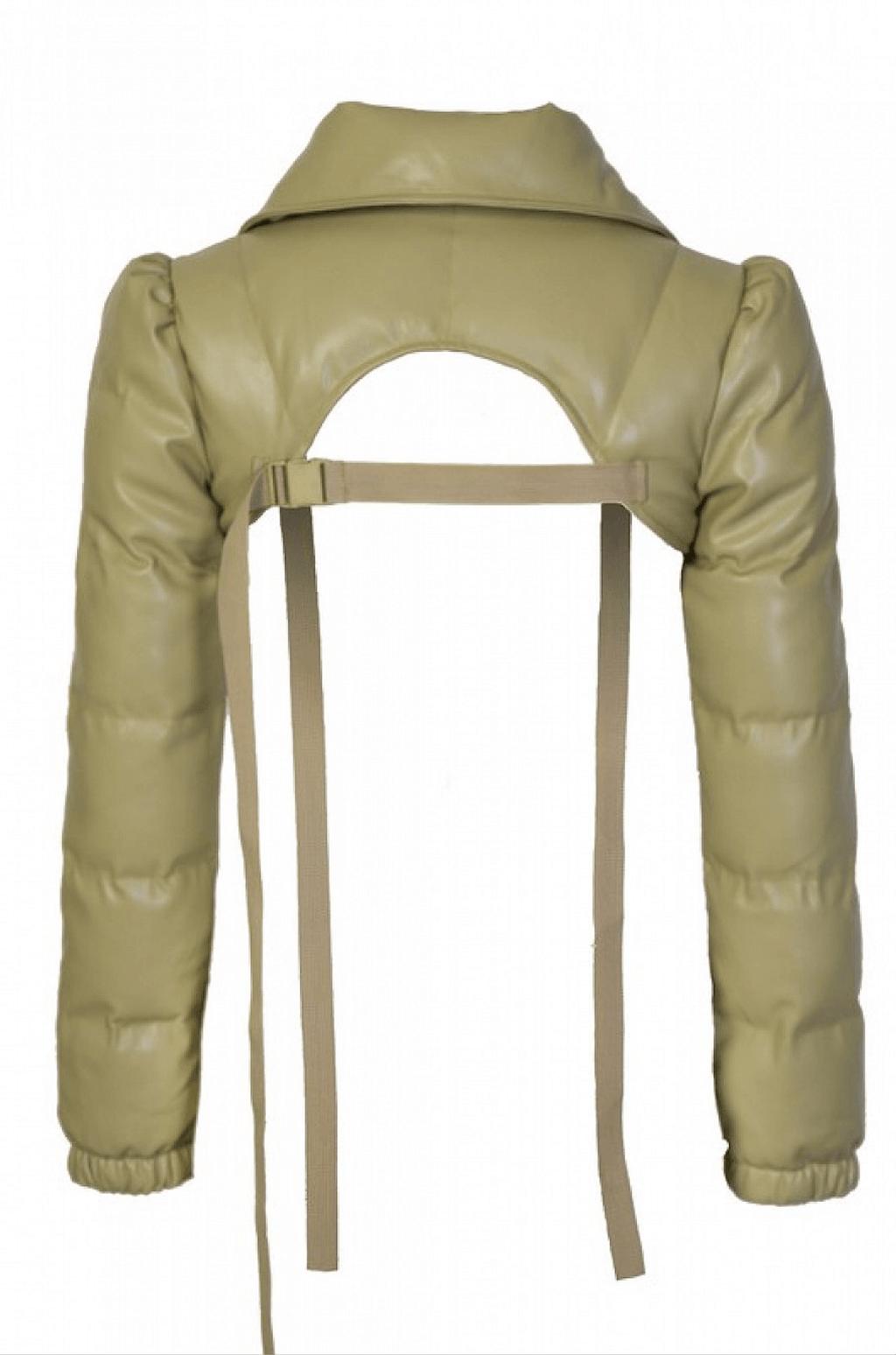 Vegan Leather Puffer Sleeve Harness Jacket | Open Midriff & Half-Zip