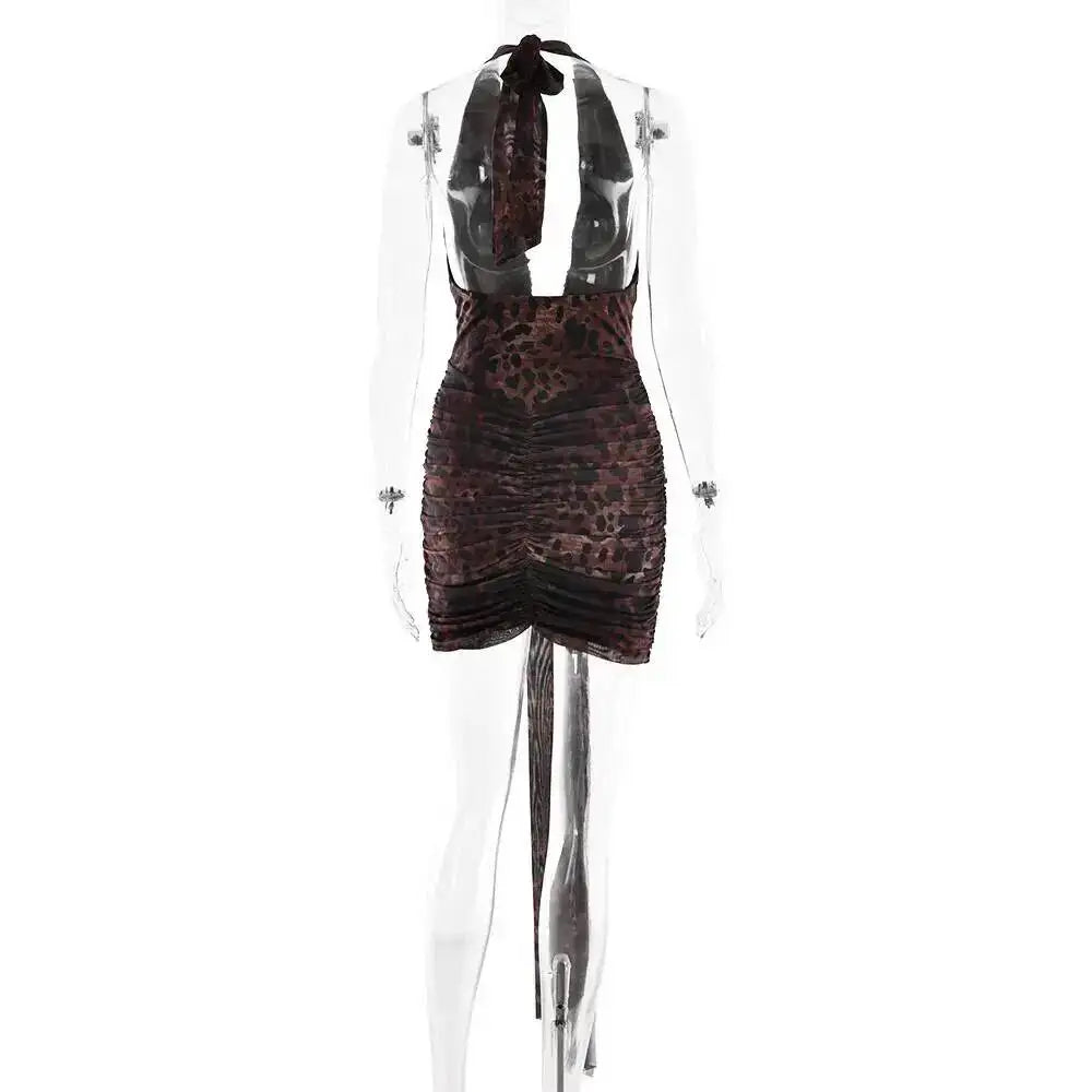 The Leopard Print Halter Pleated Mini Dress