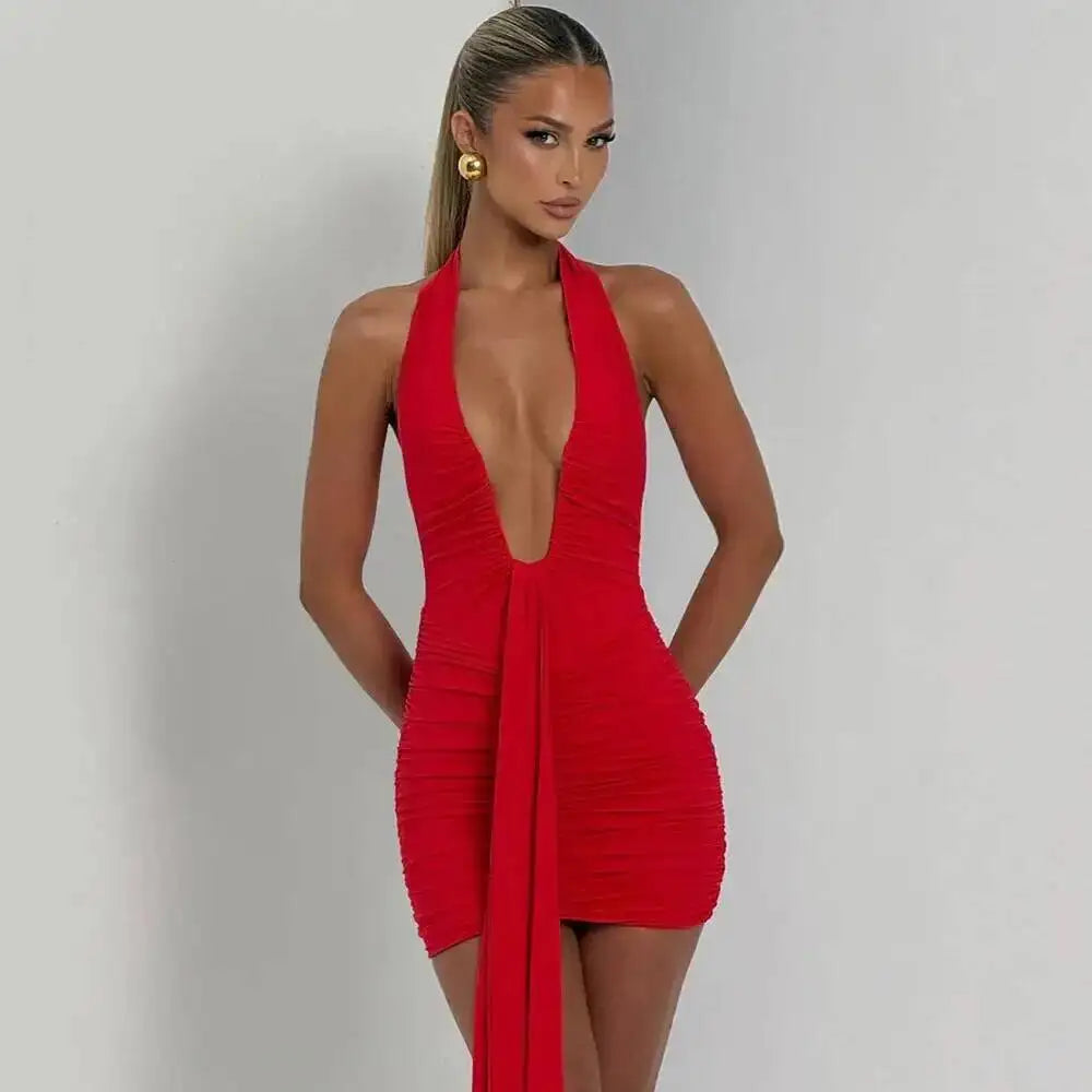 The Leopard Print Halter Pleated Mini Dress