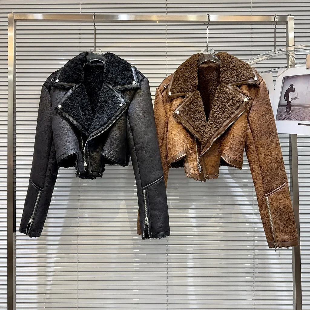 The Uptown Rebel Plush-Trim Moto Jacket