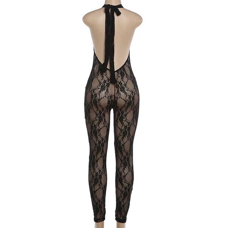 The Nightclub Siren Lace Mesh Jumpsuit