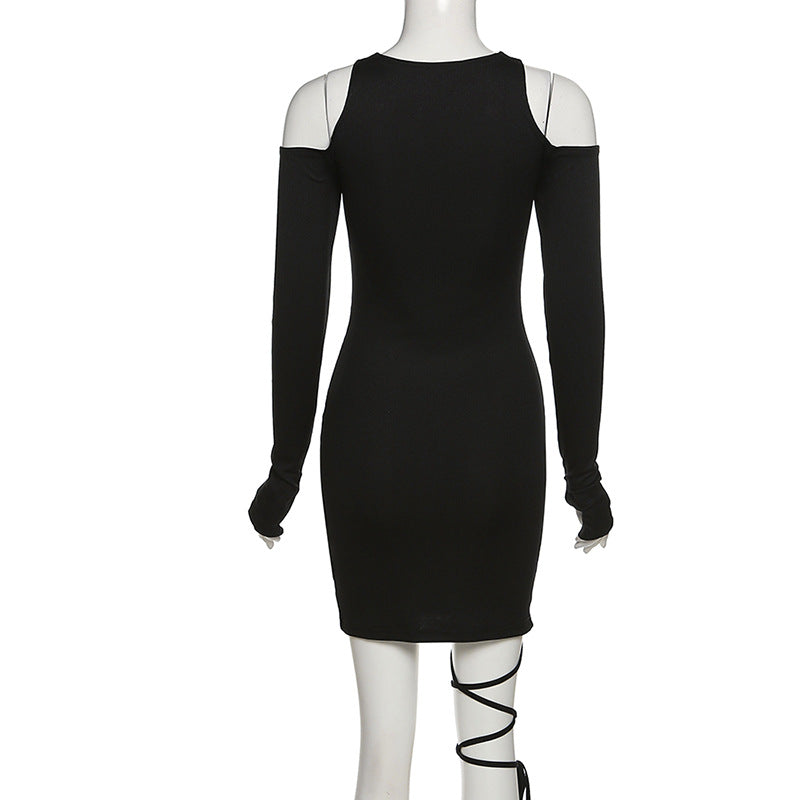 The Noir Edge Cold-Shoulder Mini Dress